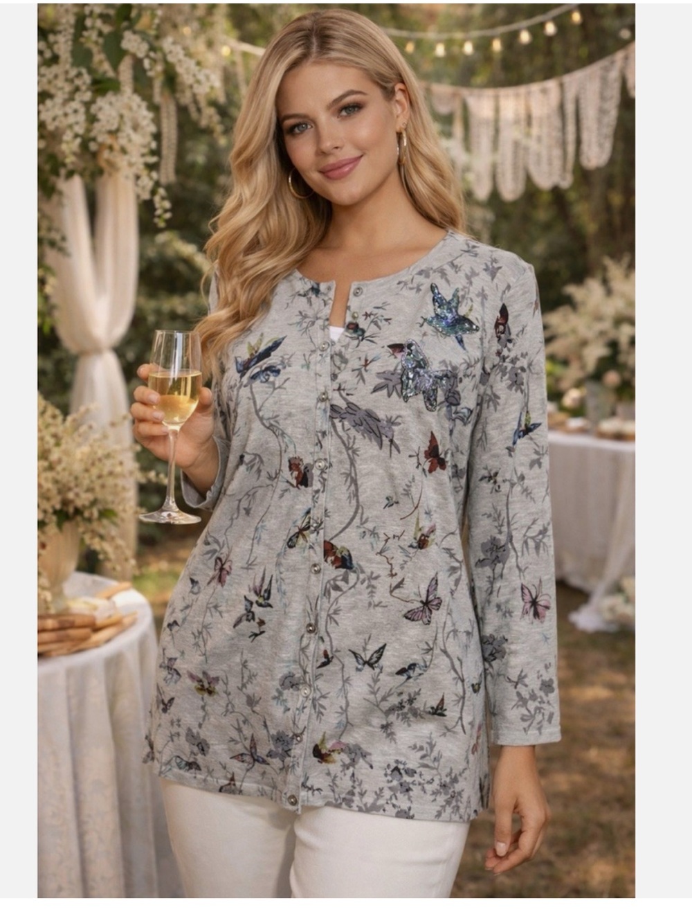Quacker Factory Butterflies and Birds Cardigan New